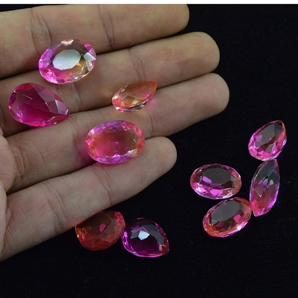 [2pcs] 15Ct Bi-Color Watermelon Tourmaline Doublet Pear Gemstone Loose Crystal - Picture 2 of 5